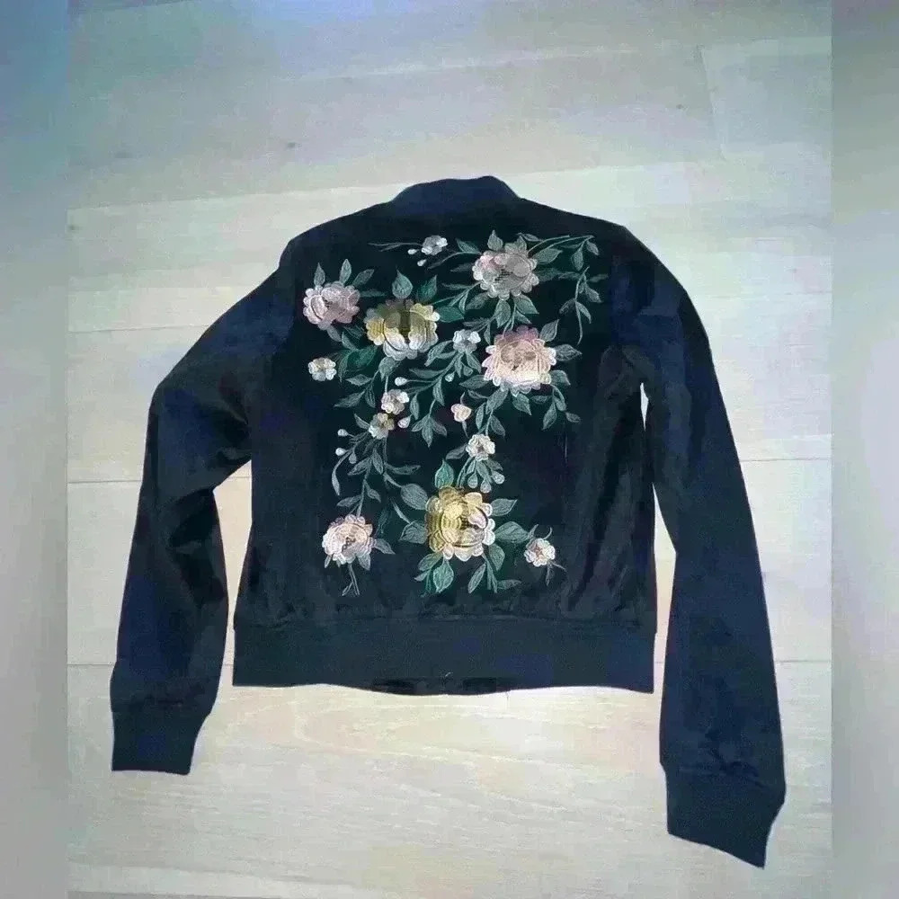 Bagatelle Faux-Suede Embroidered Bomber Jacket sz small S - Picture 4 of 10
